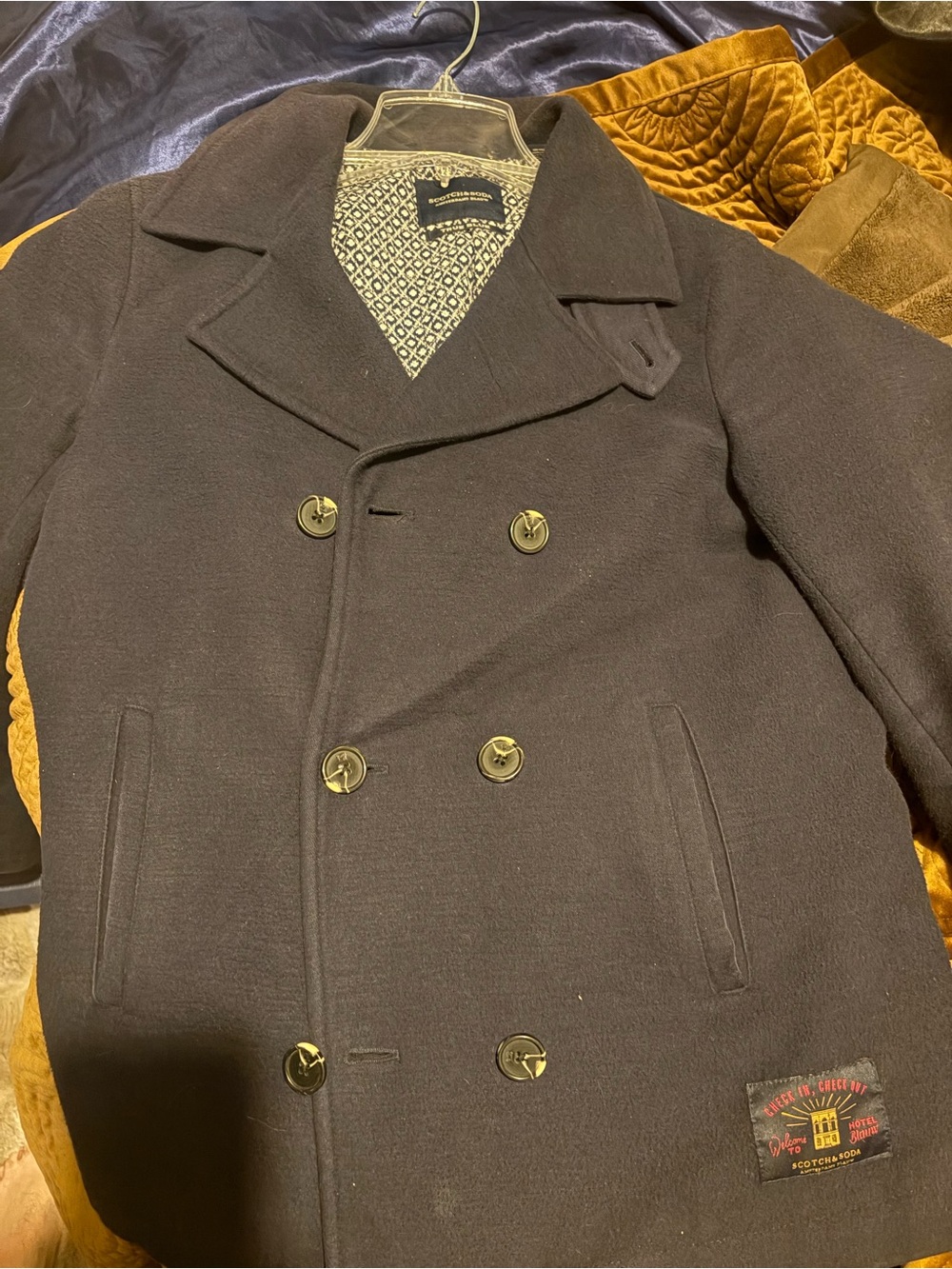 Scotch & Soda Men's Double-Breasted Peacoat in Dark Brown